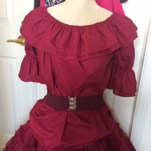 Burgundy square dance blouse with belt and panties